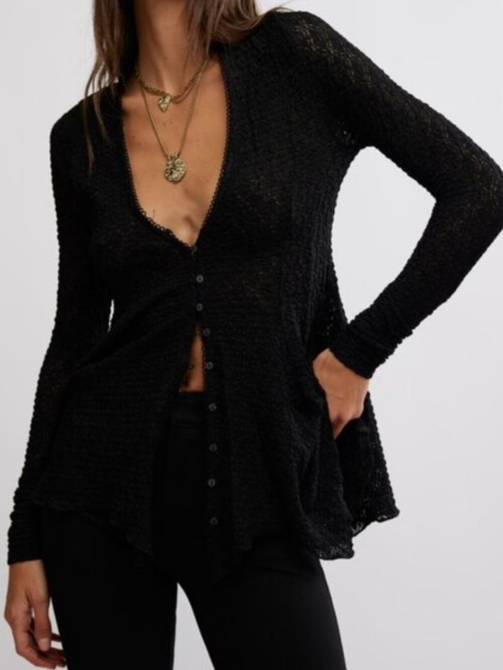 Free People Black Janey Lace Sheer Top Size S Boho Chic Dainty Fairy Festival